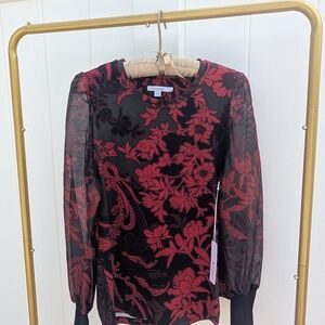 NWT Chico's Elegant Red Floral on Black Top